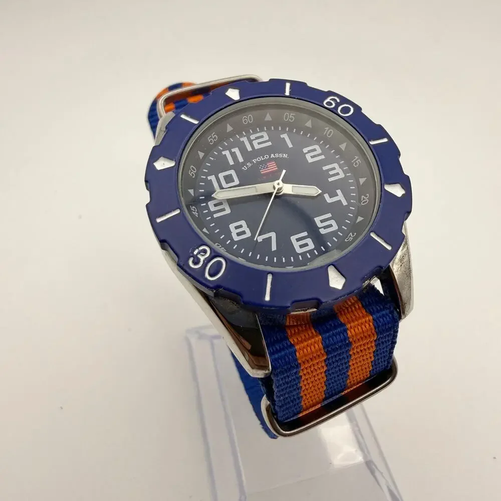 U.S. Polo Assn. Junior Sport Watch - Blue & Orange Nylon Strap New Battery